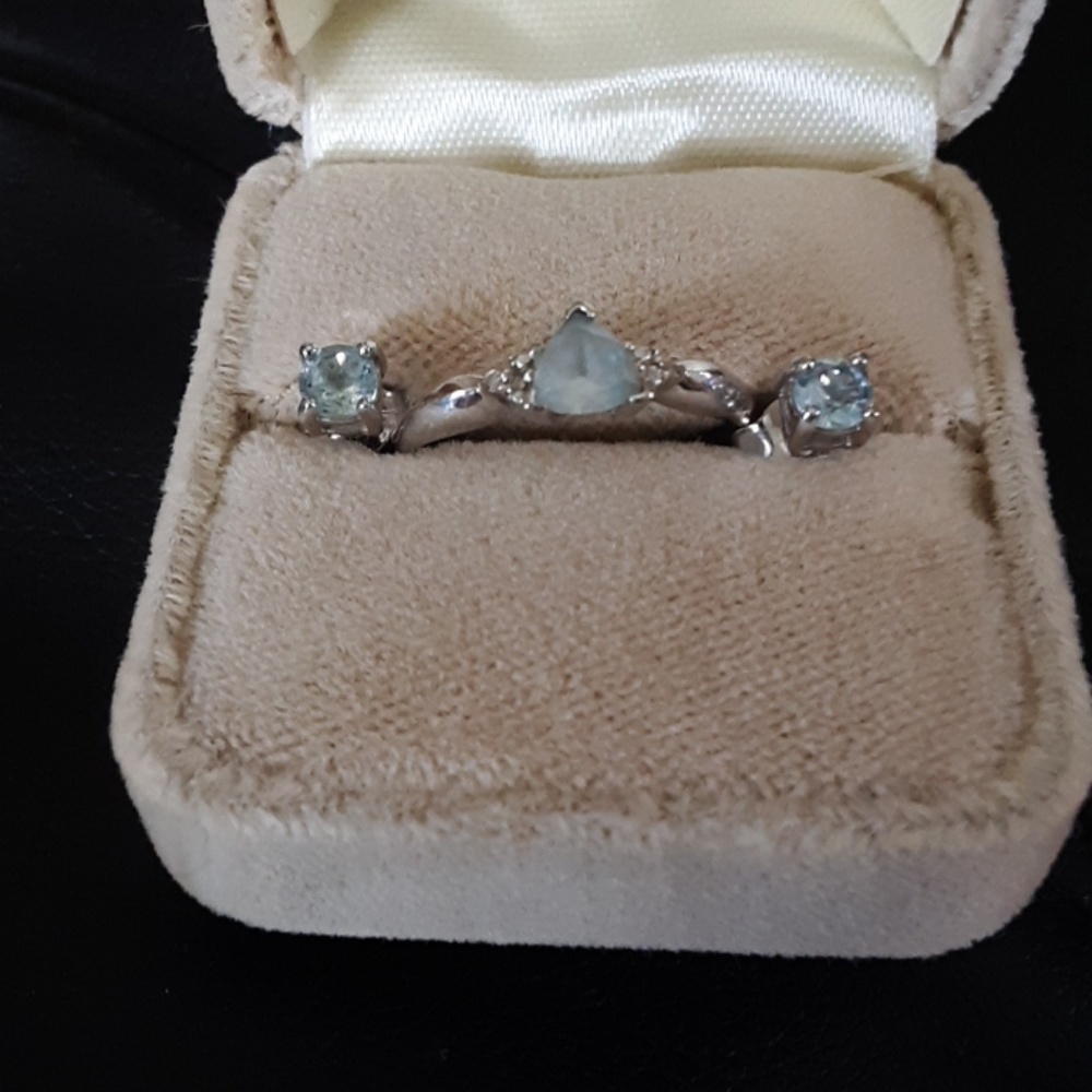 Real Aquamarine Ring + Earring Set